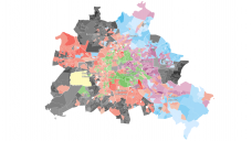Alles dabei: Während SPD, CDU und FDP im Westen der Stadt die meisten Wähler überzeugen konnten, ist das Berliner Zentrum weitestgehend grün eingefärbt. Neu: Im Osten der Stadt ist die AfD stark vertreten. (Grafik: Berliner Morgenpost)