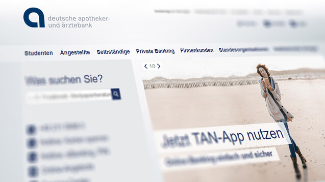 Betrüger versuchen derzeit mittels einer gefälschten Internetseite der Apobank an die Zugangsdaten von Kunden zu kommen. (Hier: Screenshot der echten Homepage: apobank.de)