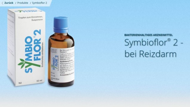 Symbioflor 2 ist unter anderem bei Reizdarm zugelassen. Aber wirkt es auch? (Foto: Screenshot / DAZ)