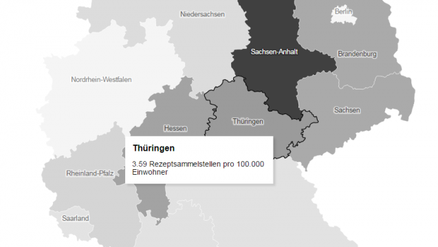 Die Anzahl an Rezeptsammelstellen pro 100.000 Einwohner schwankt in Deutschland stark. (Foto: DAZ.online)
