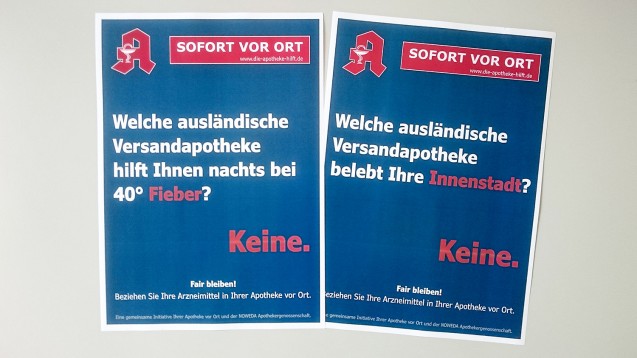 Wegen eines Plakates, das so ähnlich aussieht wie diese beiden PR-Poster, hat DocMorris den Großhändler Noweda abgemahnt. (Foto DAZ.online)
