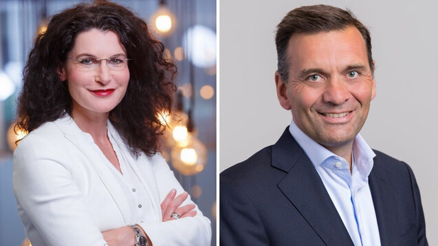 Tina Müller (li.) wechselt in den Aufsichtsrat, Sander van der Laan übernimmt als Vorstandsvorsitzender des niederländischen Non-Food-Retailers Douglas. (Fotos: Douglas)
