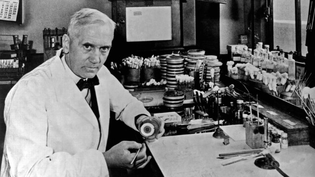 Penicillin-Entdecker
Alexander Fleming warnte während seiner Nobelpreisrede 1945 vor der Möglichkeit
von Resistenzbildungen durch Penicillin-Einsatz. ( r / Foto: imago / United Archives International)