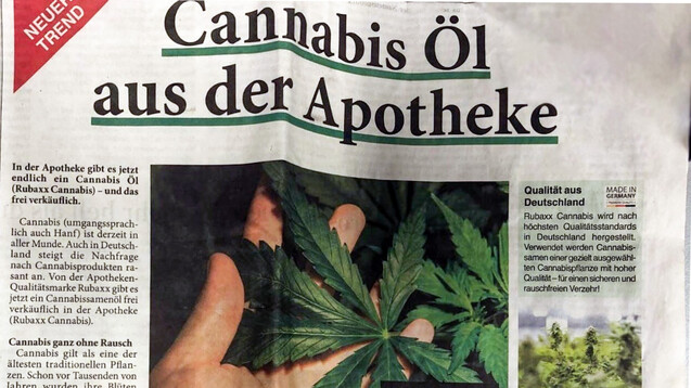 „RubaXX Cannabis“ wird als Nahrungsergänzungsmittel in Apotheken vertrieben und in der Presse groß beworben. (s / Foto: DAZ.online)