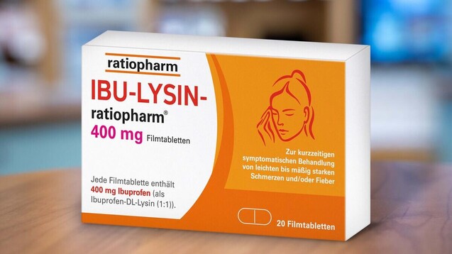 Mit Ibu-Lysin-ratiopharm 400 mg geht es los: Ratiopharm launcht ein neues Packungsdesign mit mehr Farbe. (s / Bild: Ratiopharm)