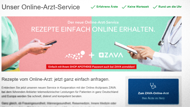 Diese Zusammenarbeit von Shop Apotheke und Zava war unzulässig. (Screenshot: shop-aptheke.com)