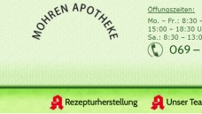 Der Internetauftritt
der Mohren Apotheke: Unter dem Schriftzug ist kein Logo mehr zu sehen. (Screenshot: mohren-apotheke-frankfurt.de)