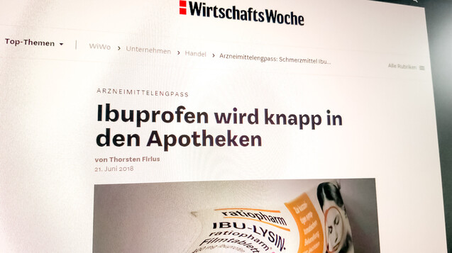 Die Wirtschaftswoche berichtet über den Ibuprofen-Engpass. (Abbild: wiwo.de)