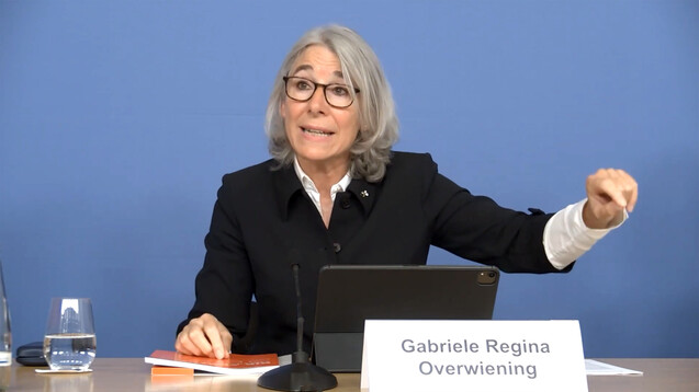 ABDA-Präsidentin Gabriele Regina Overwiening präsentierte bei einer Pressekonferenz das neue statistische Jahrbuch. (Screenshot: pressekonferenz.tv / YouTube | DAZ)