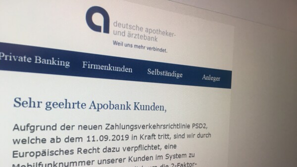 Aufgepasst! Erneut Phishing-Mail mit Apobank-Logo