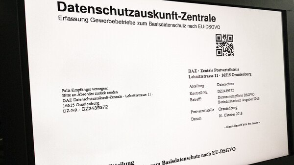 Betrugsverdacht: Fax der „Datenschutzauskunft-Zentrale (DAZ)“ 
