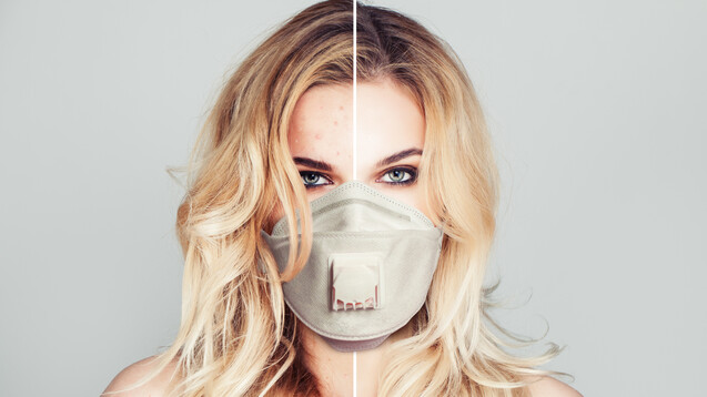 Das häufige Tragen eines Mund-Nasen-Schutzes kann eine bestehende Akne verschlimmern. Was tun? Was hilft bei „Maskne“? (m / Foto:&nbsp;artmim / stock.adobe.com)
