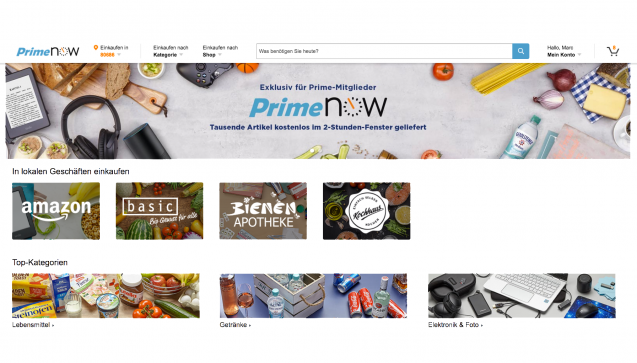 Bestellt werden kann über die Amazon-Prime Now-Website ...