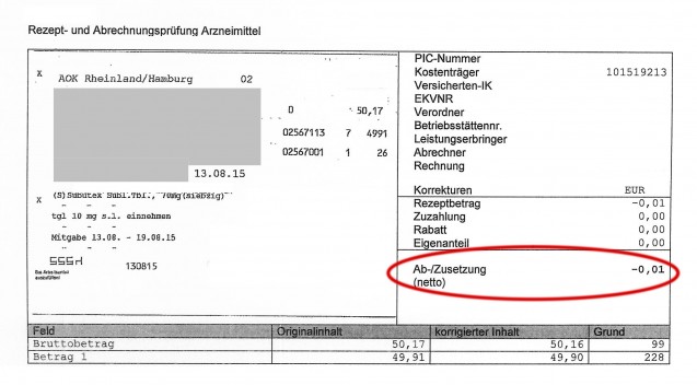 Formal völlig korrekt: Eine Apotheke aus Hamburg erhielt eine Retaxation über einen Cent.