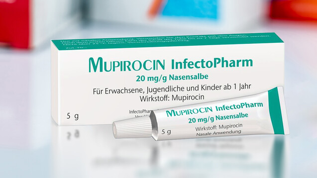 Infectopharm hat nun auch eine Mupirocin-Nasensalbe. (m / Packshot: Infectopharm | Foto: Artinun / stock.adobe.com)