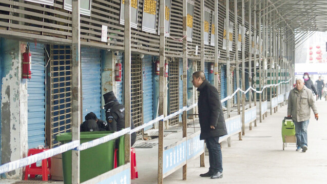 Zu Beginn des neuen Jahres wurde in der zentralchinesischen Metropole Wuhan eine&nbsp;Häufung von Pneumonien&nbsp;registriert. Die Fälle scheinen im Zusammenhang mit einem Aufenthalt auf dem Fisch- und Geflügelmarkt in Wuhan zu stehen. (s / Foto: imago images / Kyodo News)