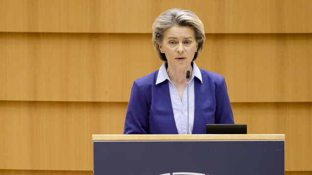 EU-Kommissionschefin Ursula von der Leyen bei einer Rede vor dem Europäischen Parlament am 10. Februar 2021. (s / Foto: IMAGO / Le Pictorium)