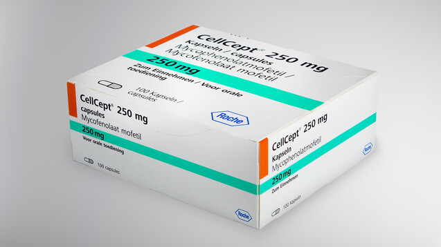 Gefälschte CellCept® Filmtabletten in der 500 mg-Variante wurden in diesem Jahr in deutschen Apotheken gefunden. (Foto: Roche)