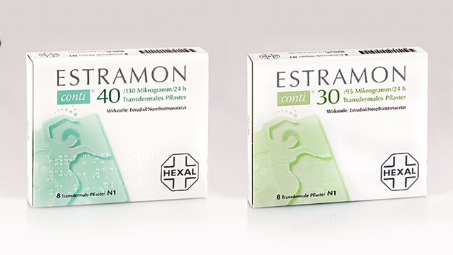 Verwechslungsgefahr bei Estramon conti: Manche Patientinnen kleben das Trockenmittel-Pad statt des Hormonpflasters auf die Haut. ( r / Foto: Hexal AG)