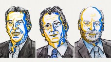 Die diesjährigen Chemie-Nobelpreisträger: Jean-Pierre Sauvage, Bernard L. Feringa und Sir J. Fraser Stoddart. (Ill: N. Elmehed / Nobel Media 2016)