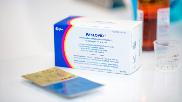 Drei Tabletten morgens, drei Tabletten abends. Das ungewöhnliche Dosierschema und die englische Beschriftung der Paxlovid-Verpackung können für Verwirrung sorgen. (s / Foto: Stuart Monk / Adobe Stock)&nbsp;