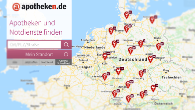 Apotheken.de zählt mit etwa 1,5 Millionen Aufrufen pro Monat zu den in Deutschland am häufigsten genutzten Apotheken-Suchen. (Screenshot: apotheken.de)