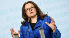 Die Bundesministerin für Arbeit und Soziales, Andrea Nahles (SPD), bei einer Pressekonferenz zur Situation der Flüchtlinge in Deutschland. (Foto: Britta Pedersen/dpa)