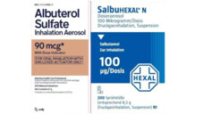 Auf der Faltschachtel von „Albuterol Sulfate Inhalation Aerosol“ (li) wird die aus dem Mundstück abgegebene Dosis benannt. Beim deutschen Produkt (re) wird die Menge angegeben, die über das Ventil abgegeben wird. (Screenshot: Informationsschreiben von Hexal)
