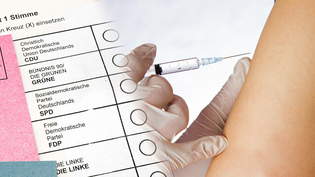 Was halten die Parteien in Hessen von der Idee, dass Apotheken impfungen übernehmen könnten? (Foto: sharryfoto, Stimmzettel: RRF / stock.adobe.com)