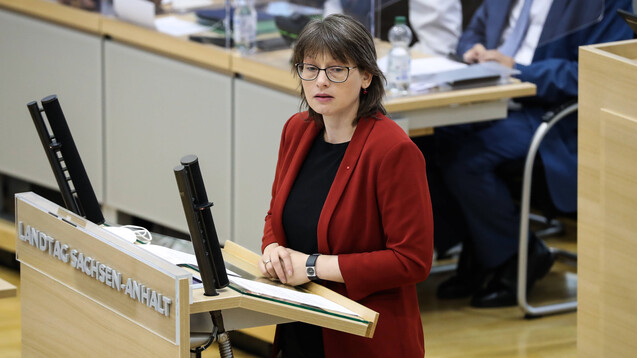 Katja Pähle, SPD-Fraktionsvorsitzende im Landtag von Sachsen-Anhalt, führt vonseiten der SPD die Arbeitsgruppe Gesundheit und Pflege an. (x / Foto: IMAGO / Christian Schroedter)