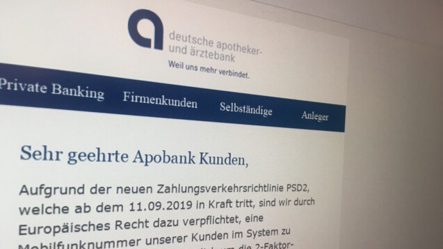 In einer Phishing-Mail werden die Apobank-Kunden derzeit wieder zur Daten-Abgabe aufgefordert. (Foto: DAZ.online)